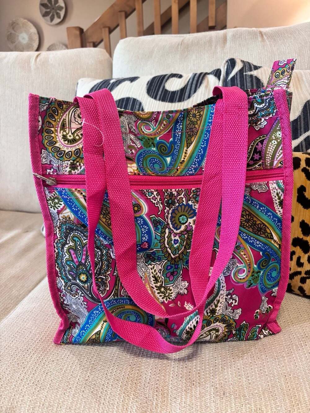 World Traveler Y2K Paisley Tote Bag Pink Multi colored